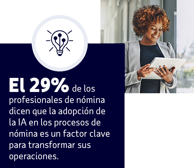 El 29 % de los profesionales de nómina dicen que la adopción de la IA en los procesos de nómina es un factor clave para transformar sus operaciones.